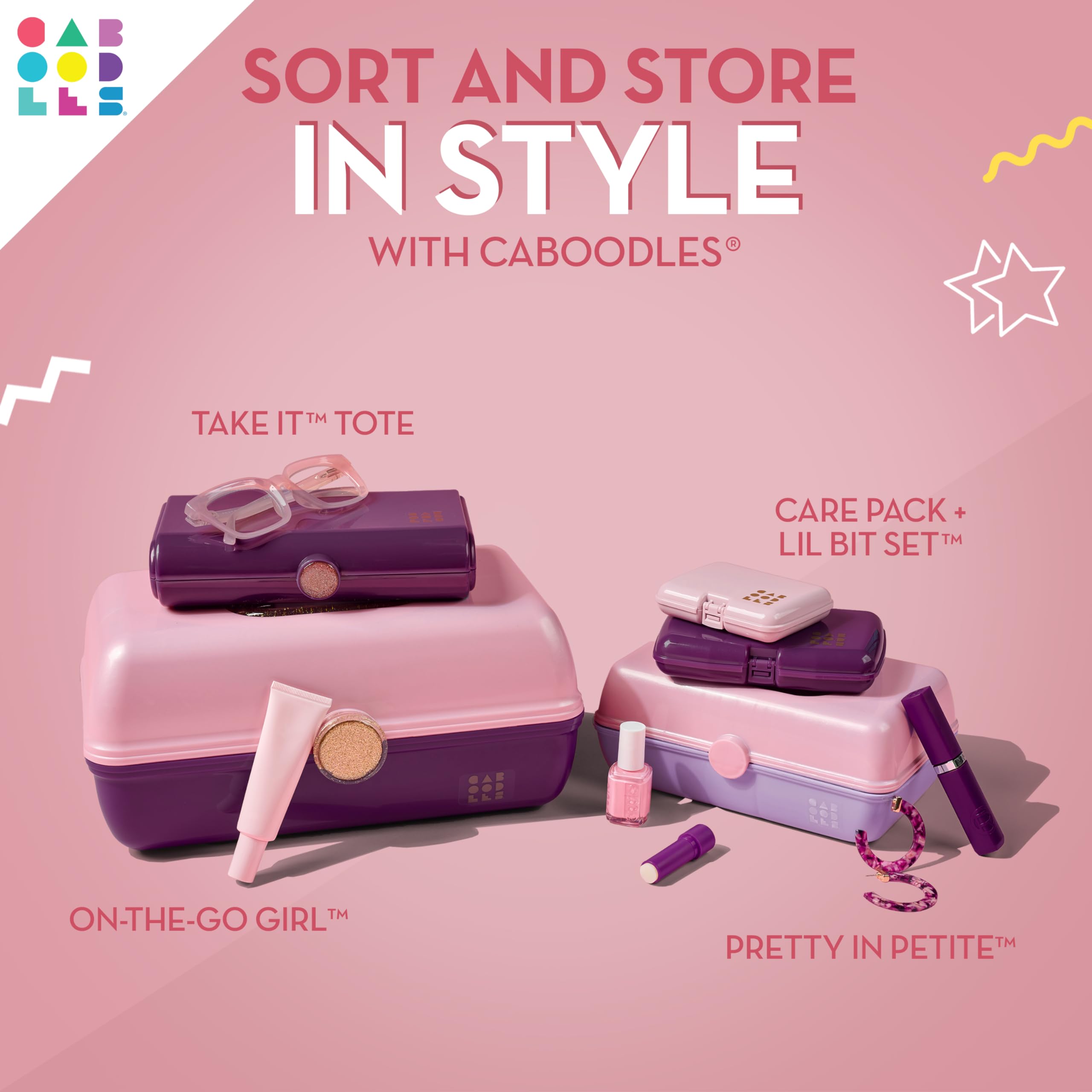 Caboodles Pretty in Petite two-tone design adds playful style to routines.
