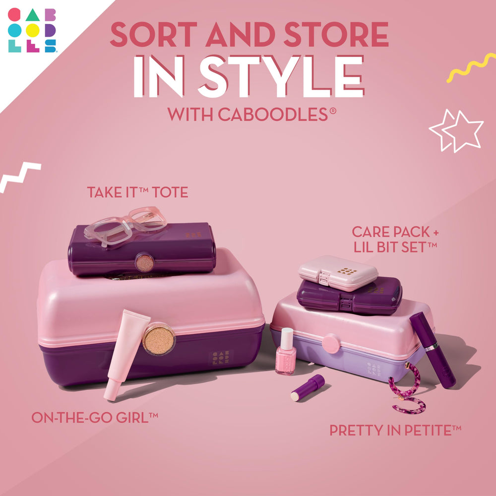 Caboodles Pretty in Petite two-tone design adds playful style to routines.