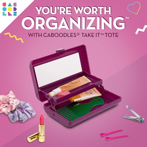 Caboodles Take-It Tote open tray reveals organized space for lip, blush, and brushes
