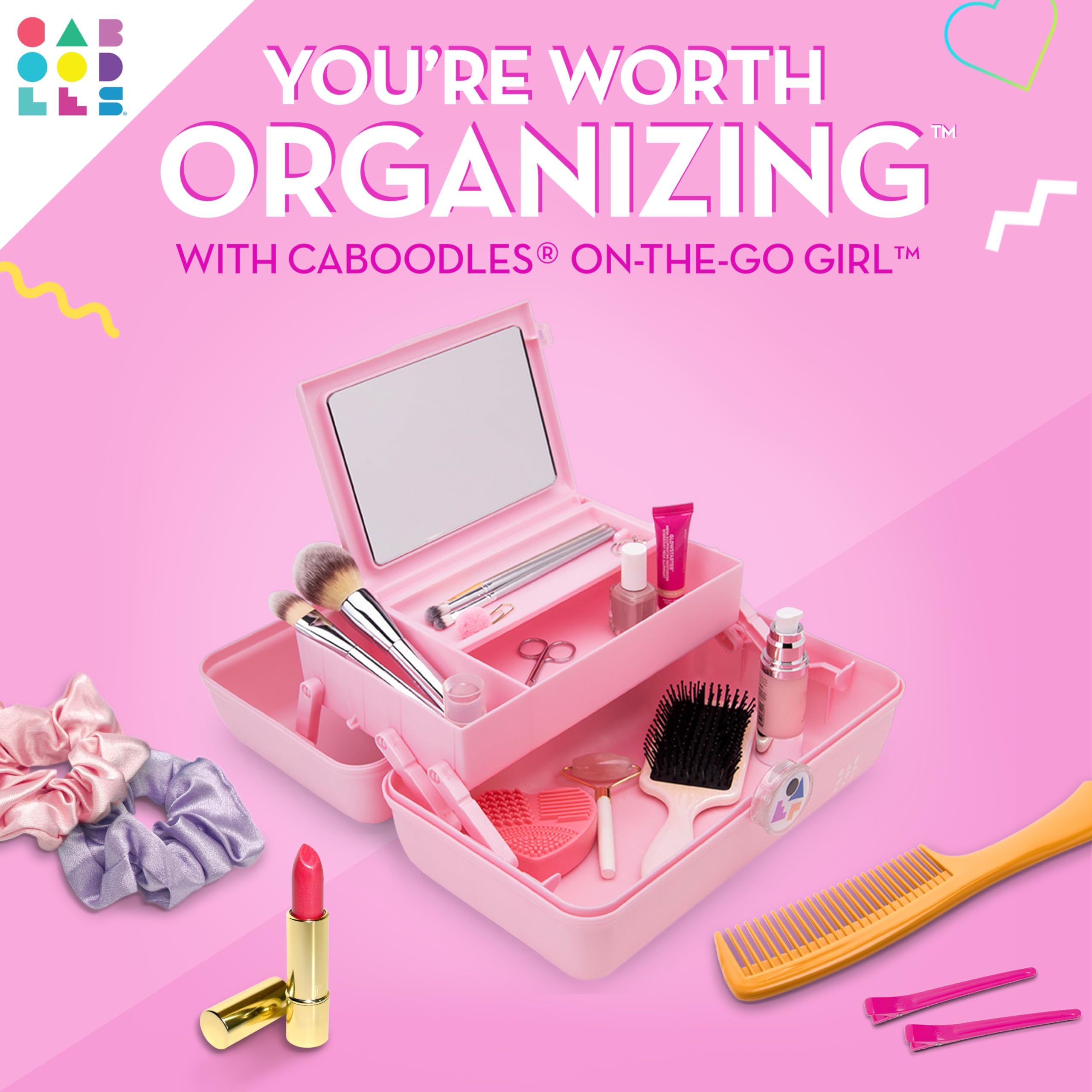 Caboodles Twilight Disco flip lid with mirror keeps essentials organized while traveling