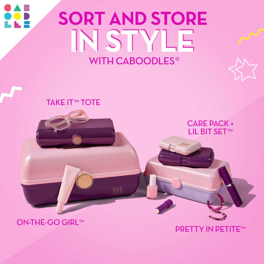 Caboodles Twilight Disco pink sparkle shell adds retro charm and visibility