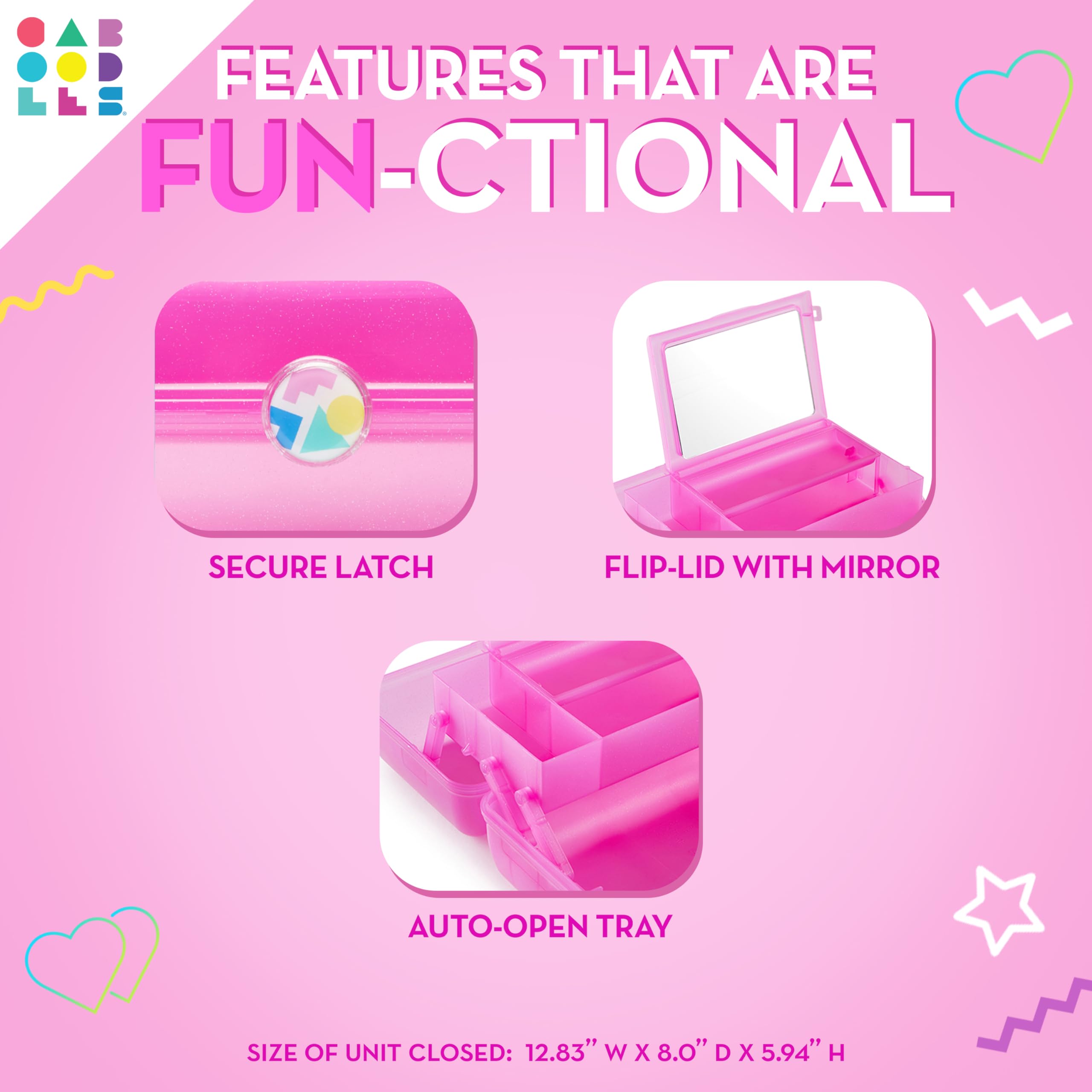 Caboodles Twilight Disco secure latch ensures travel-ready organization