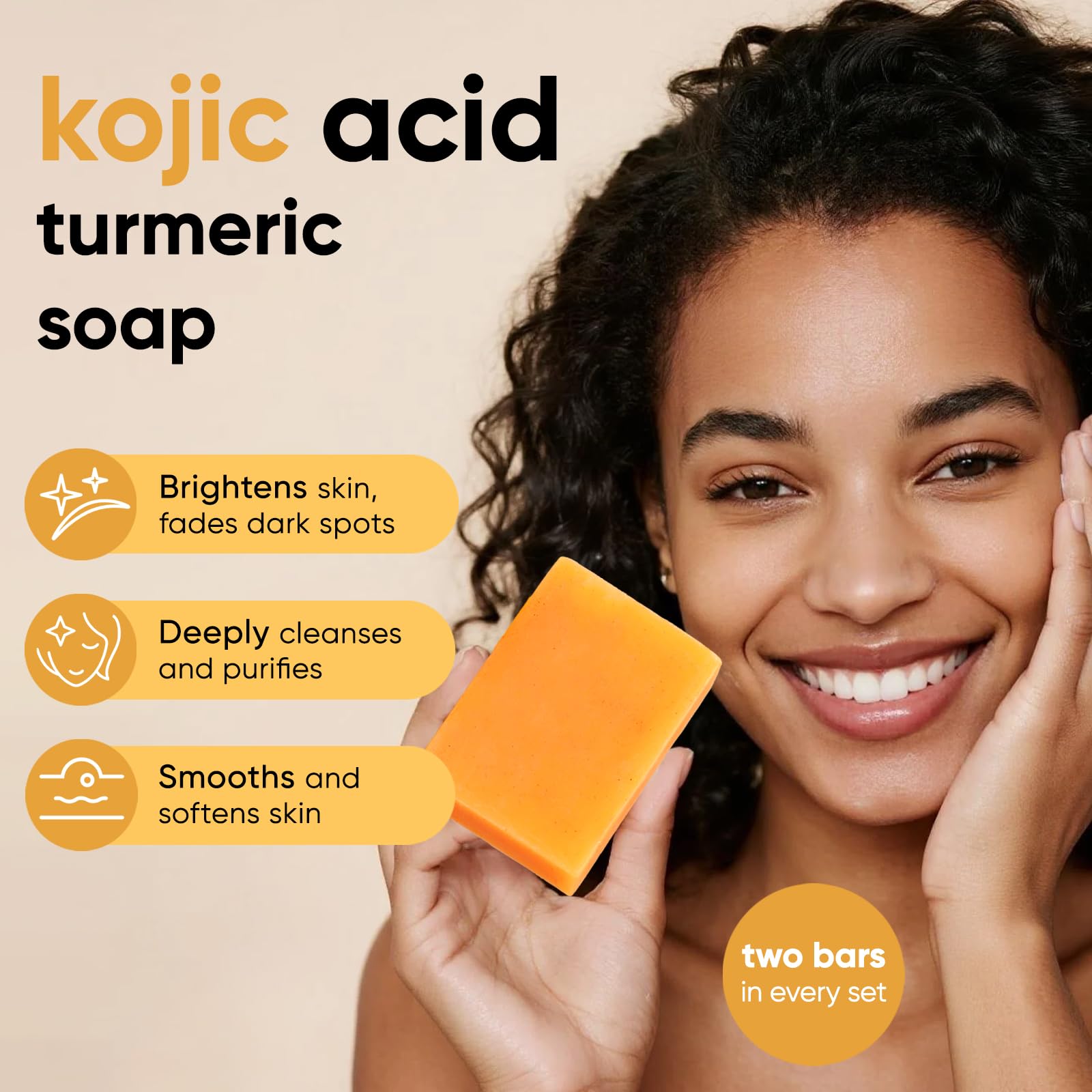 CADDISE barra con ácido kojico y cúrcuma, ingredientes clave para cuidado de piel iluminada.