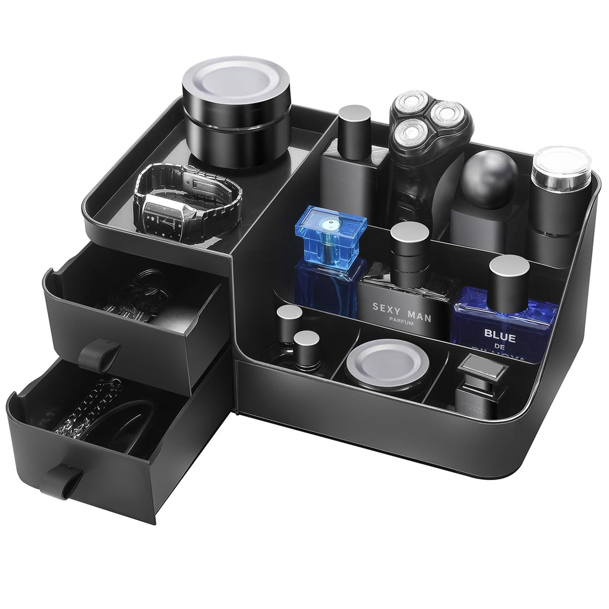 CADRSLES Cologne Organizer front view with seven compartments for fragrance storage