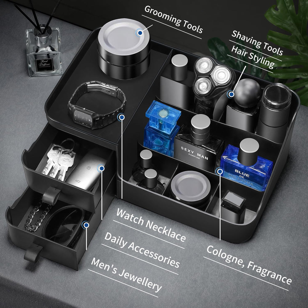 CADRSLES Cologne Organizer seven-compartment design on compact vanity