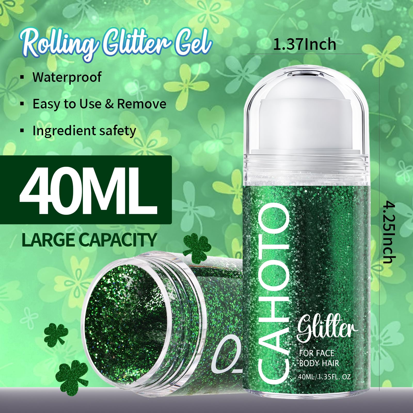 CAHOTO green rolling glitter for the body adds shimmering festive detail
