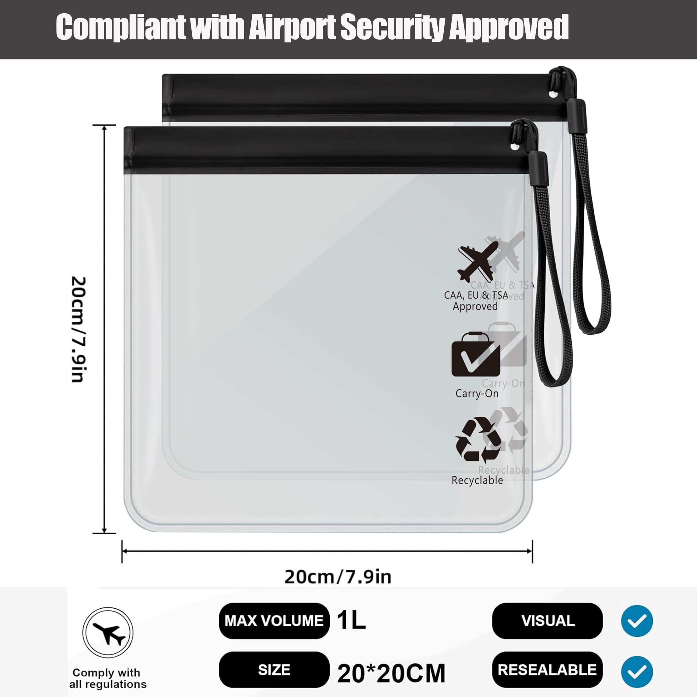 Caija-H leakproof seal close-up on clear EVA toiletry bag.
