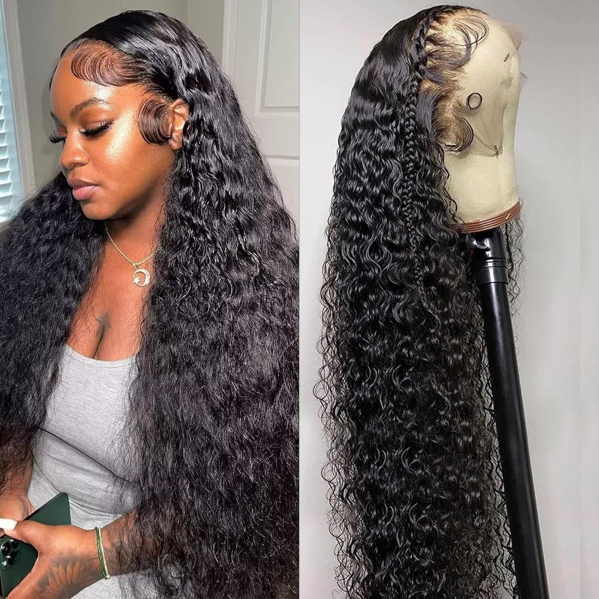 Caijuxing 34-inch water wave lace front wig offers natural movement for daily wear
