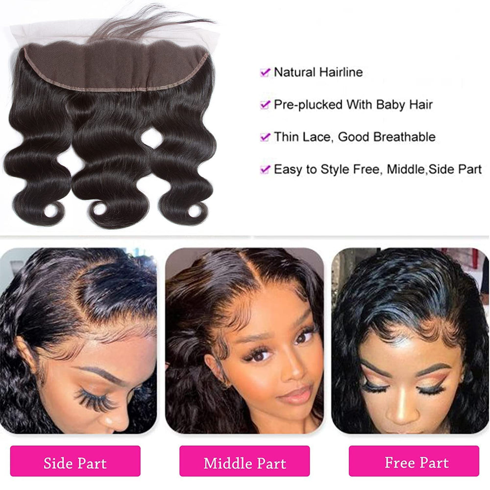 Caijuxing body wave frontal with bangs provides stylish volume and easy maintenance.