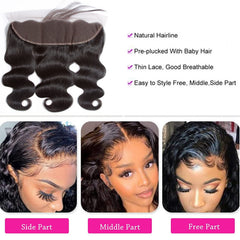 Caijuxing body wave frontal with bangs provides stylish volume and easy maintenance.