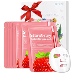 CAKAILA 8-pack strawberry face masks in a sealed box for all skin types.