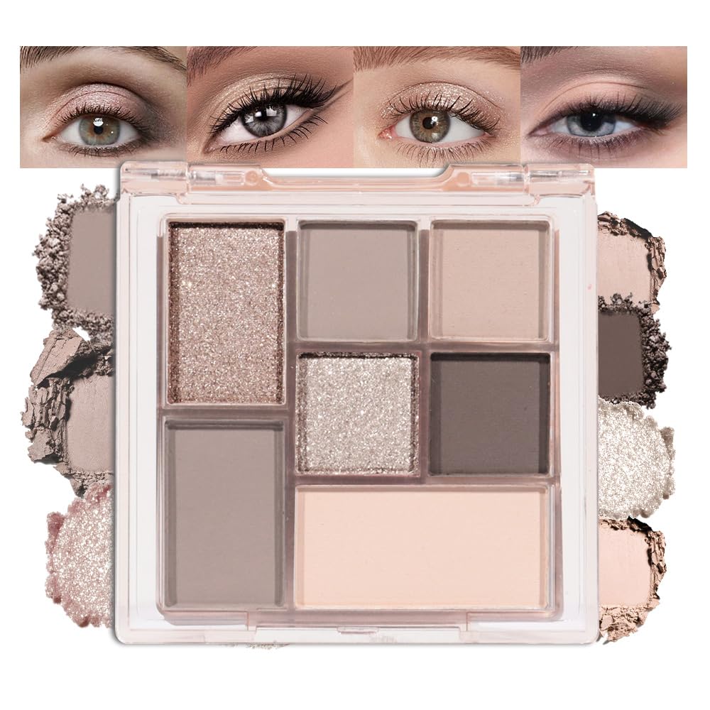 Paleta CAKAILA Nude Brown con espejo y 7 colores para looks variados durante el día.