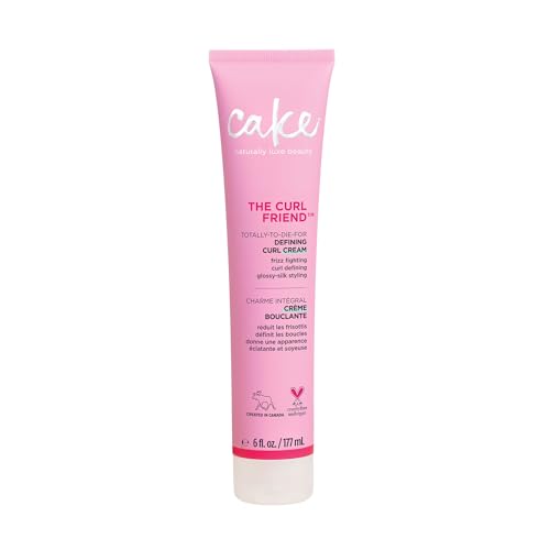Cake Beauty Curl Defining Cream label highlights vegan formula and key ingredients.