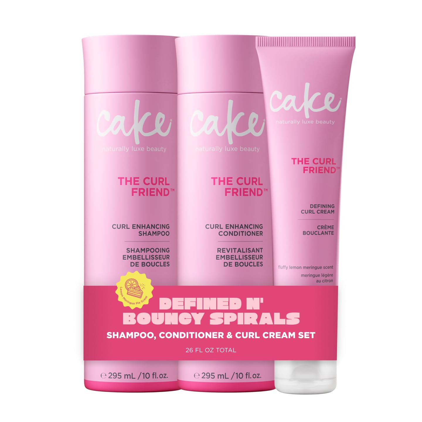 Cake Beauty Curl Friend shampoo bottle with lemon fragrance for defined curls.