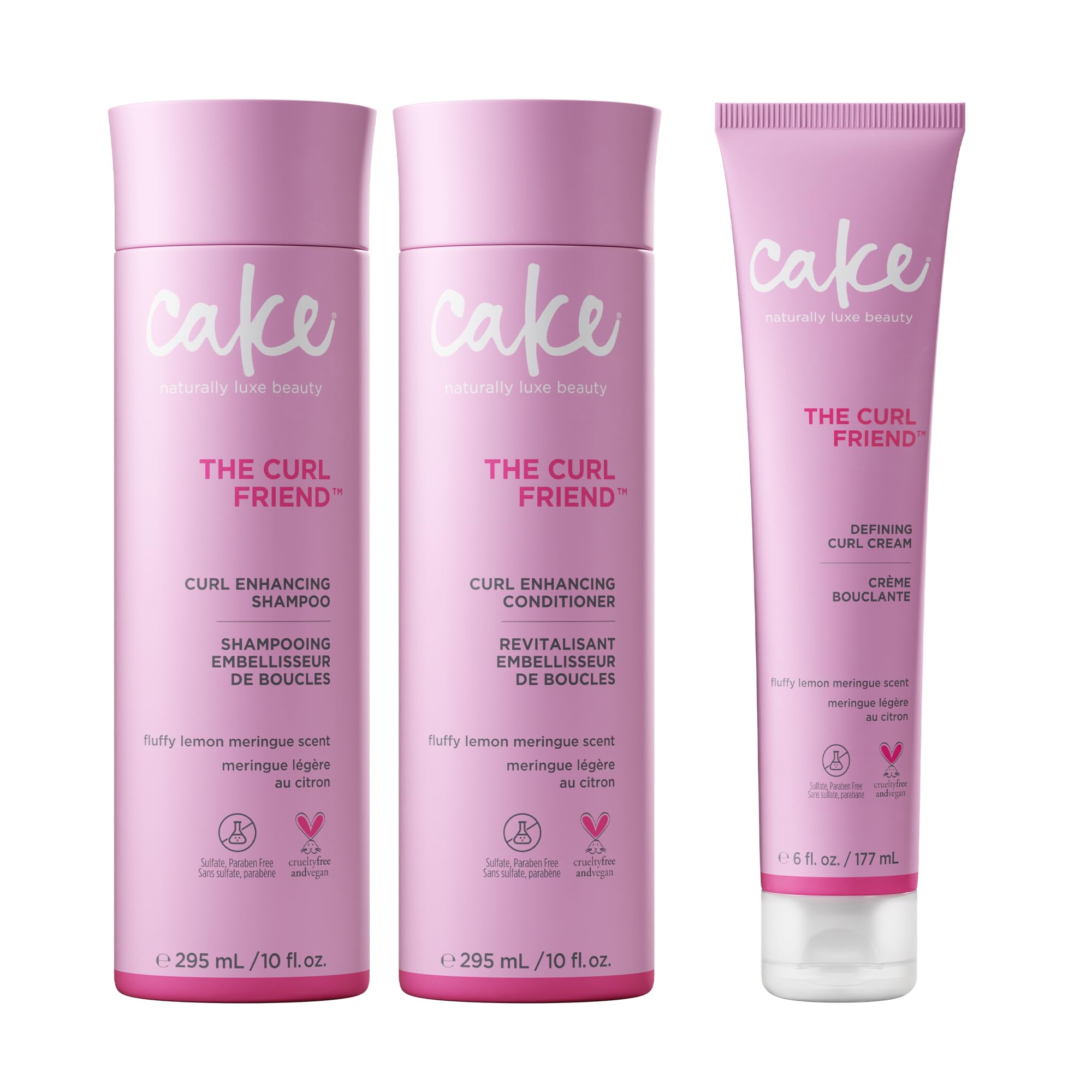 Cake Beauty Curl Next Door conditioner bottle with argan oil for hydrated curls.