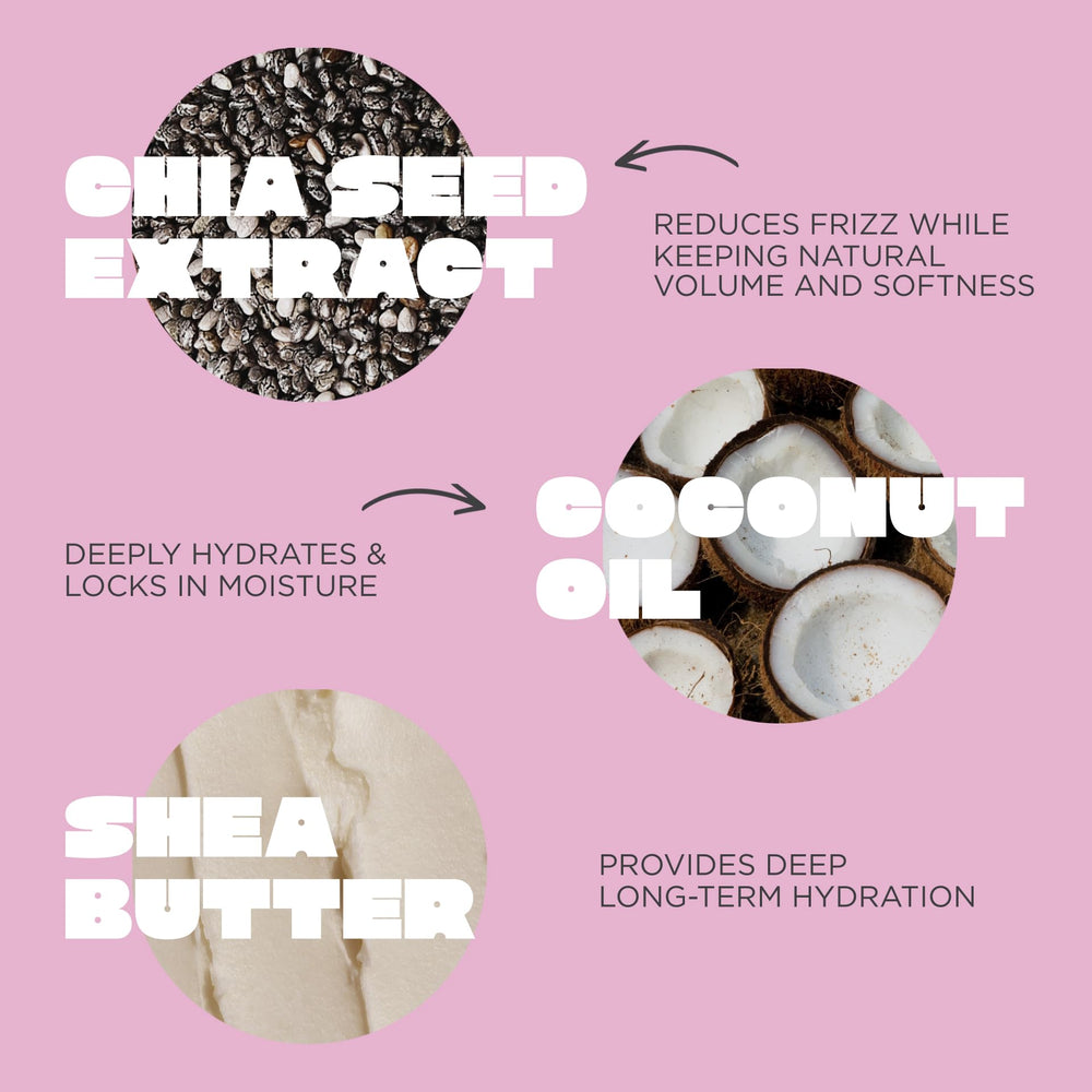 Ingredientes hidratantes: coco y manteca de karité para rizos.
