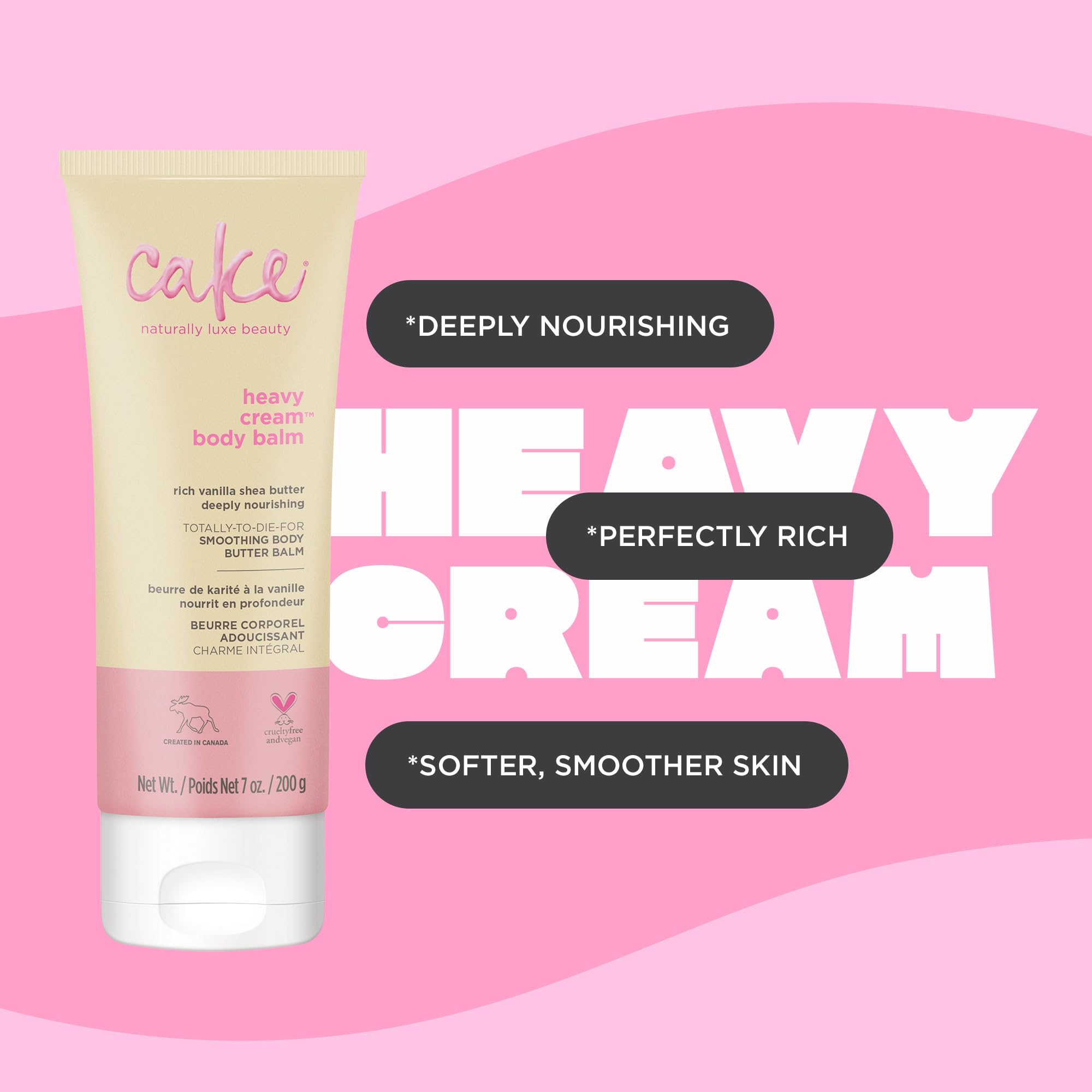 Cake Beauty vegan body lotion demonstrated for hydrated soft skin.