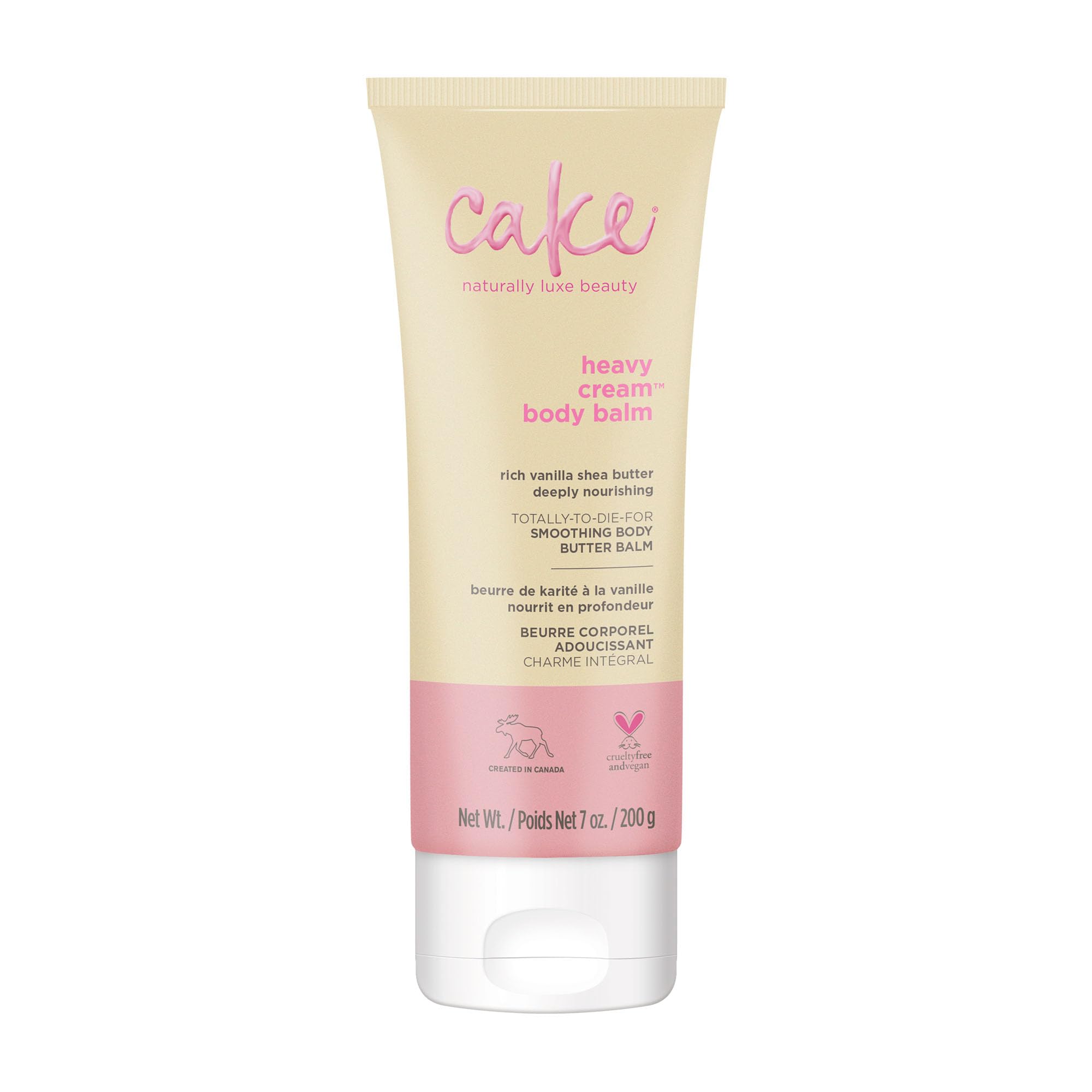 Cake Beauty vegan body lotion jar demonstrates rich hydration for dry skin.