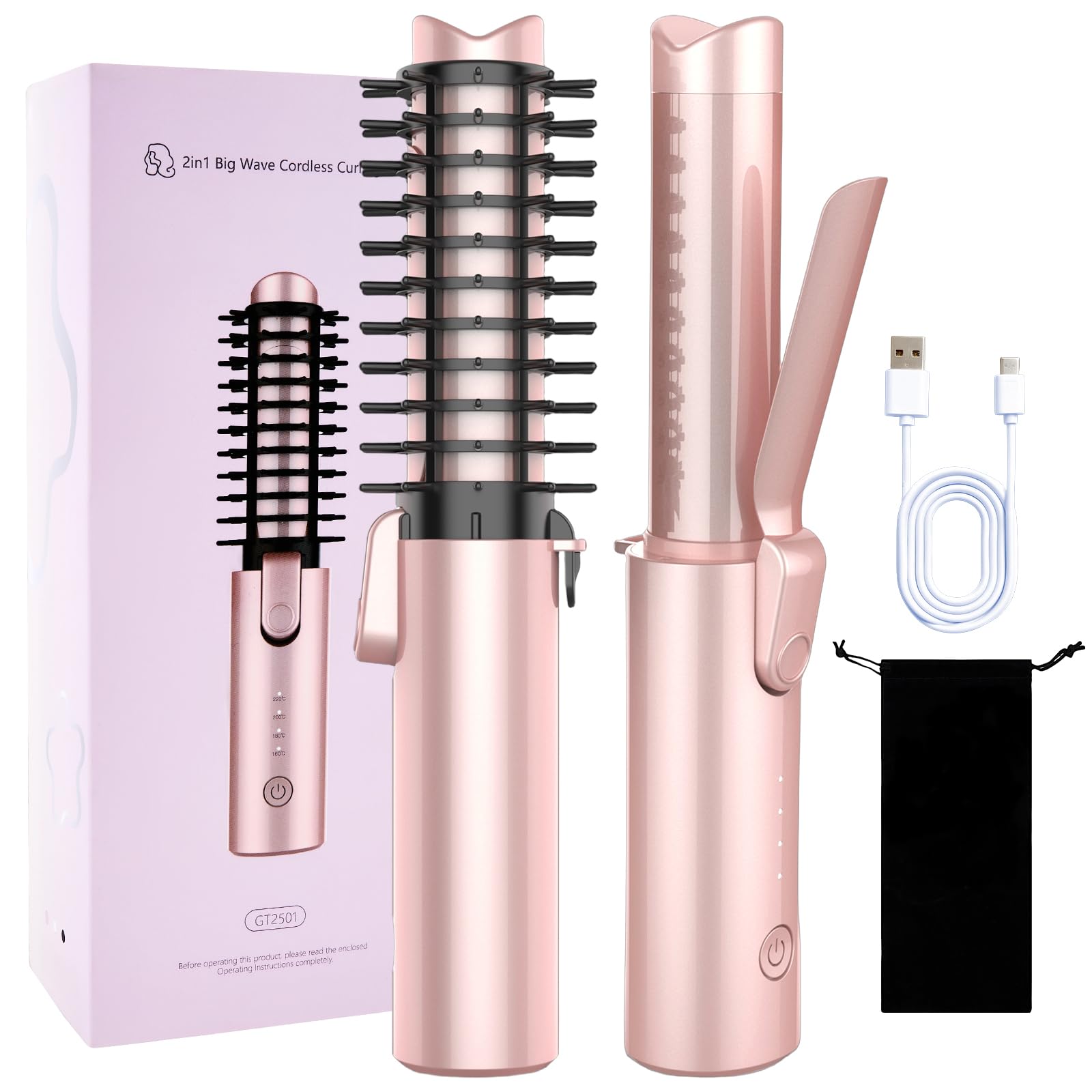 CAKKA cordless curling iron brush with barrel delivers smooth straight styles.