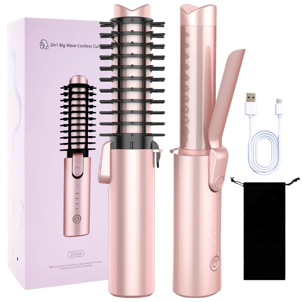 CAKKA cordless curling iron brush with barrel delivers smooth straight styles.