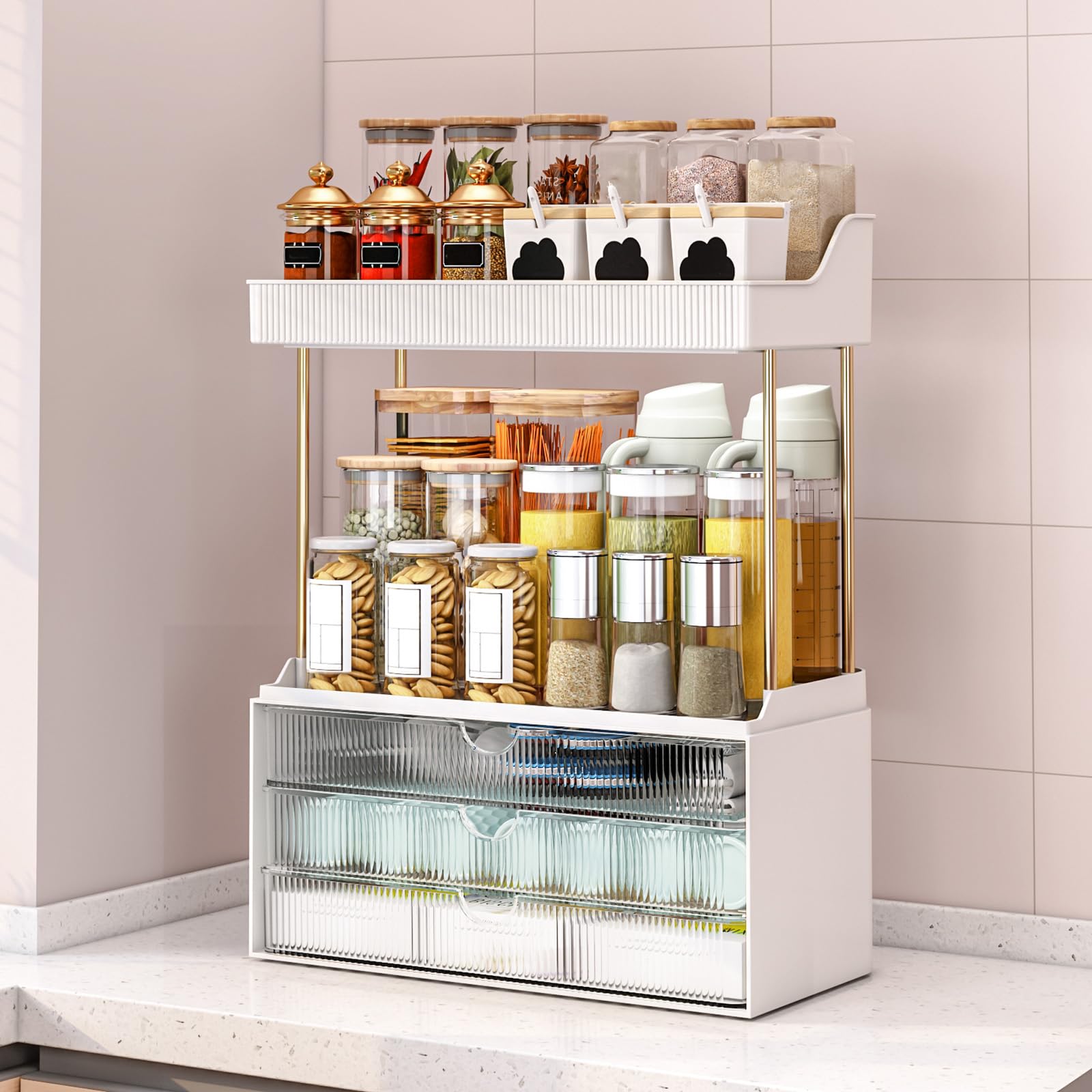caktraie makeup organizer desk placement keeps cosmetics organized on a tidy workspace.