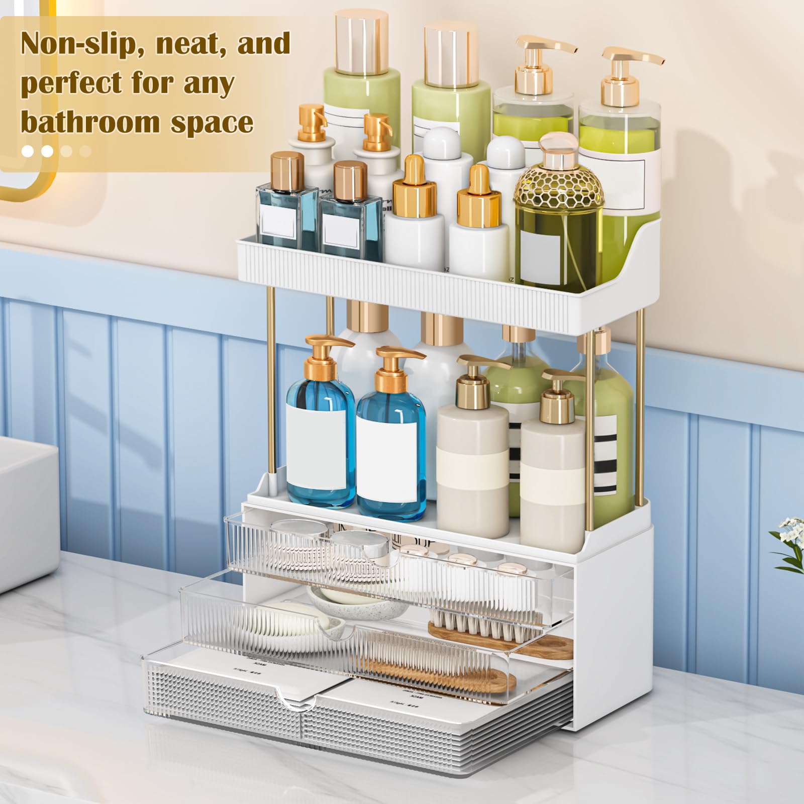 caktraie makeup organizer open drawers with perfume bottles provide quick, clutter-free retrieval.
