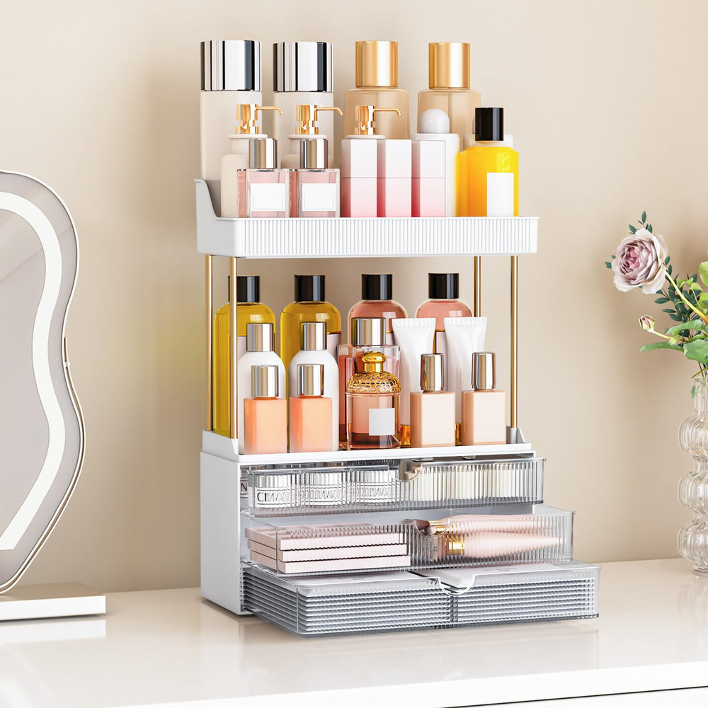 caktraie makeup organizer side view demonstrates a slim footprint for compact vanity spaces.