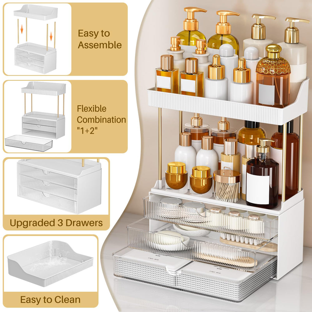 caktraie makeup organizer top shelves keep frequently used items within reach.