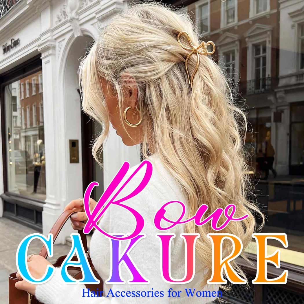 CAKURE bow claw clip keeps hair out of the face during routines.