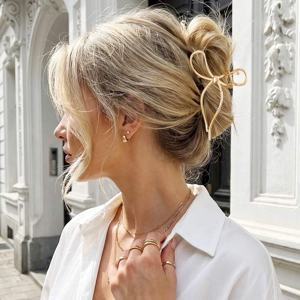 CAKURE gold hair clip transitions from casual to formal looks.