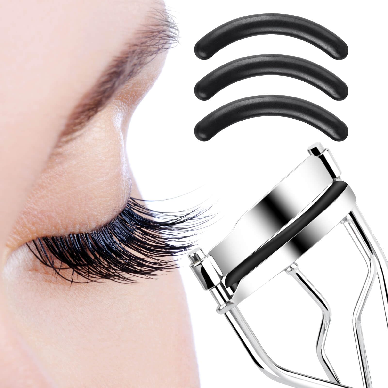Cakvank eyelash curler refill black silicone close-up.