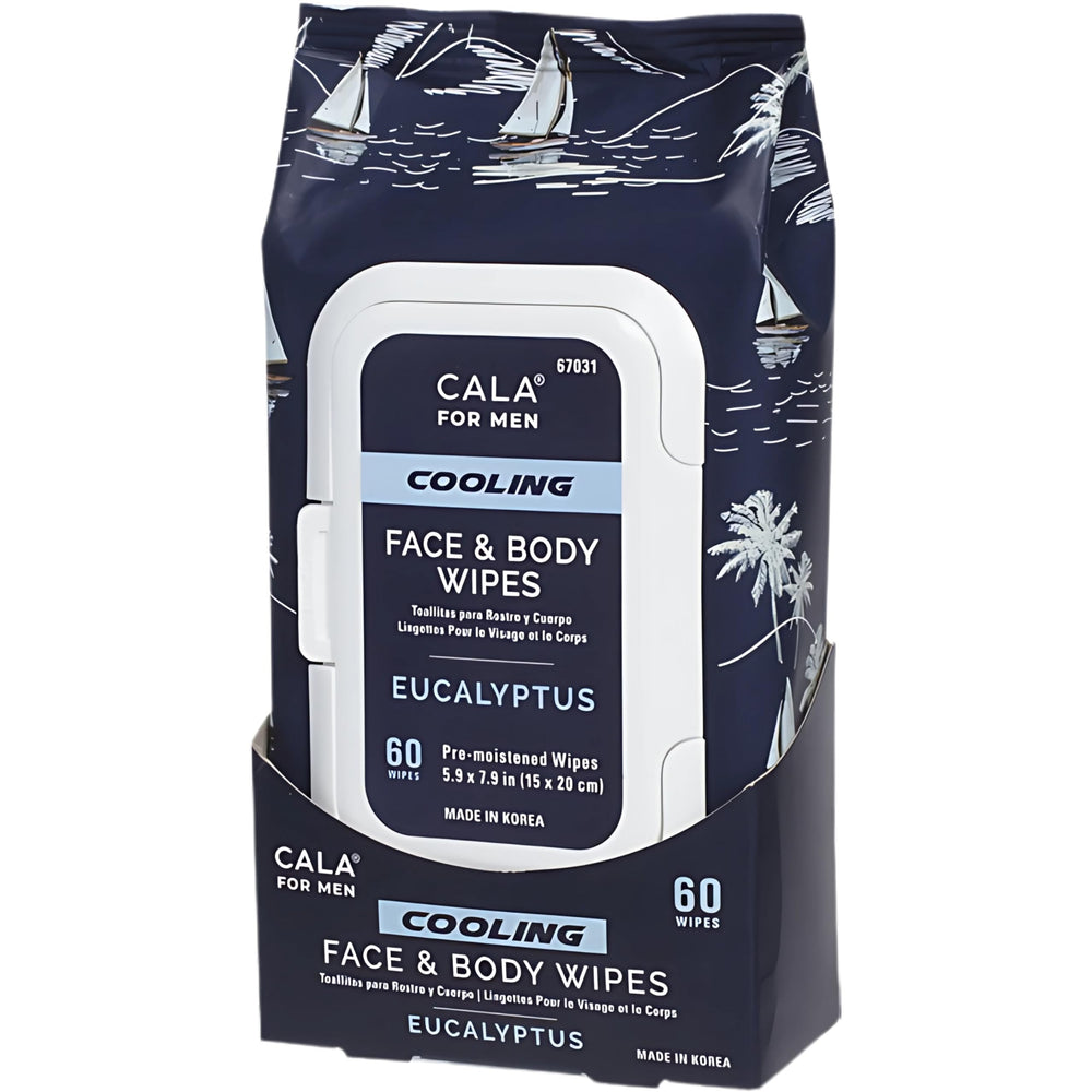 CALA Men's Cooling Wipes eucalyptus pack for quick post-workout refresh.