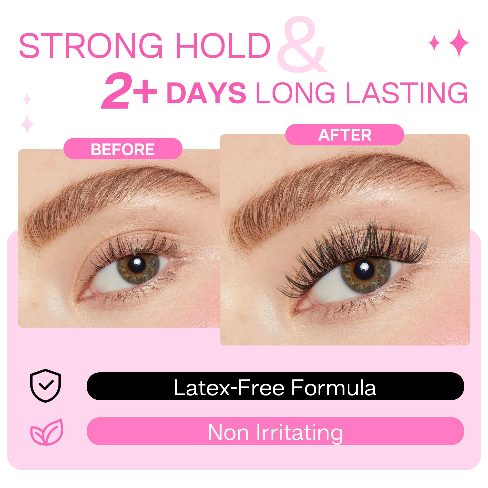 CALAILIS Lash Cluster Glue holds clusters for 48 hours in real-life wear.