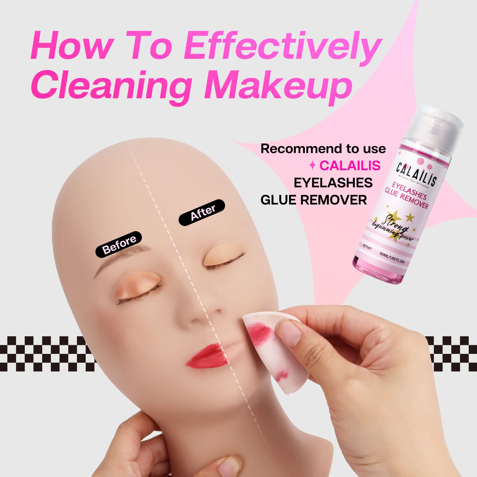 CALAILIS lash mannequin head with skin-tone silicone skin for realistic training.