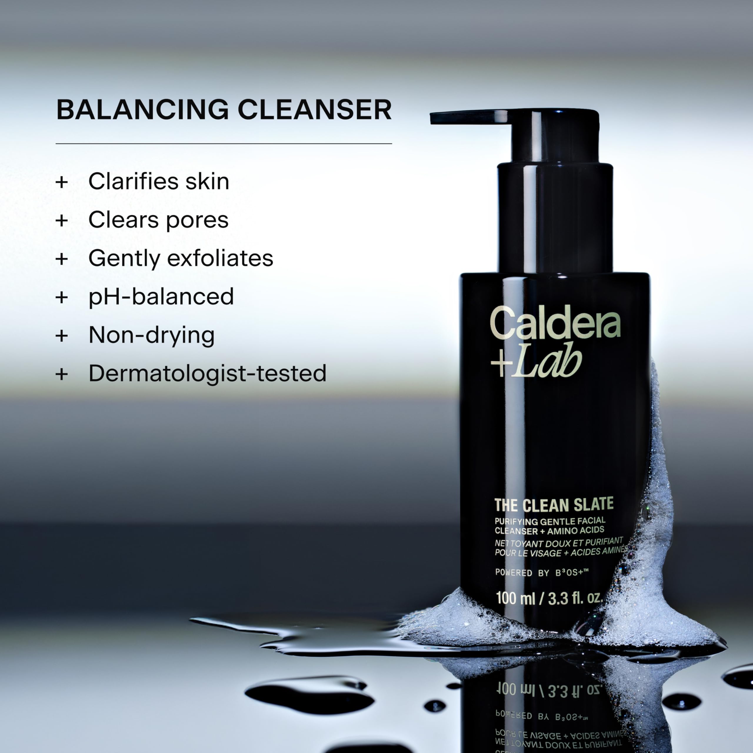 Close-up of probiotic extracts and glacial silt suggests skin-friendly mineral cleansing.