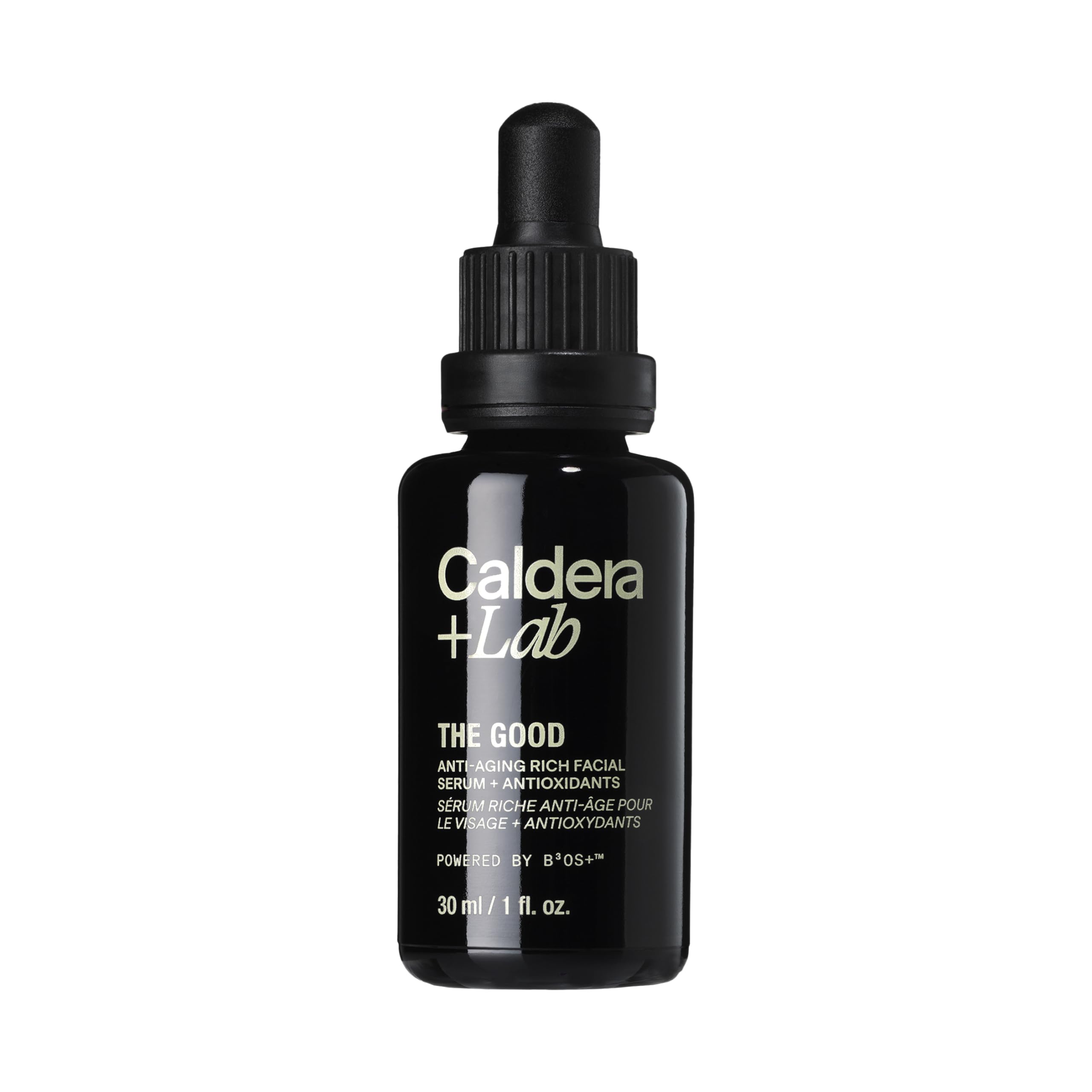 Caldera + Lab The Good serum bottle close-up showing premium hydration.