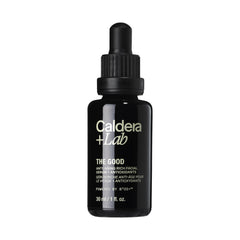 Caldera + Lab The Good serum bottle close-up showing premium hydration.