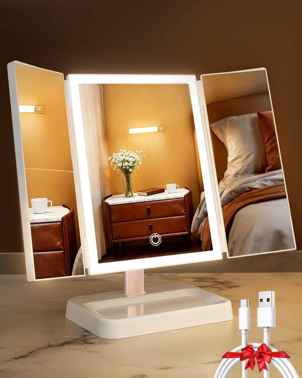 Calepop vanity mirror lights provide bright, even illumination for makeup application.