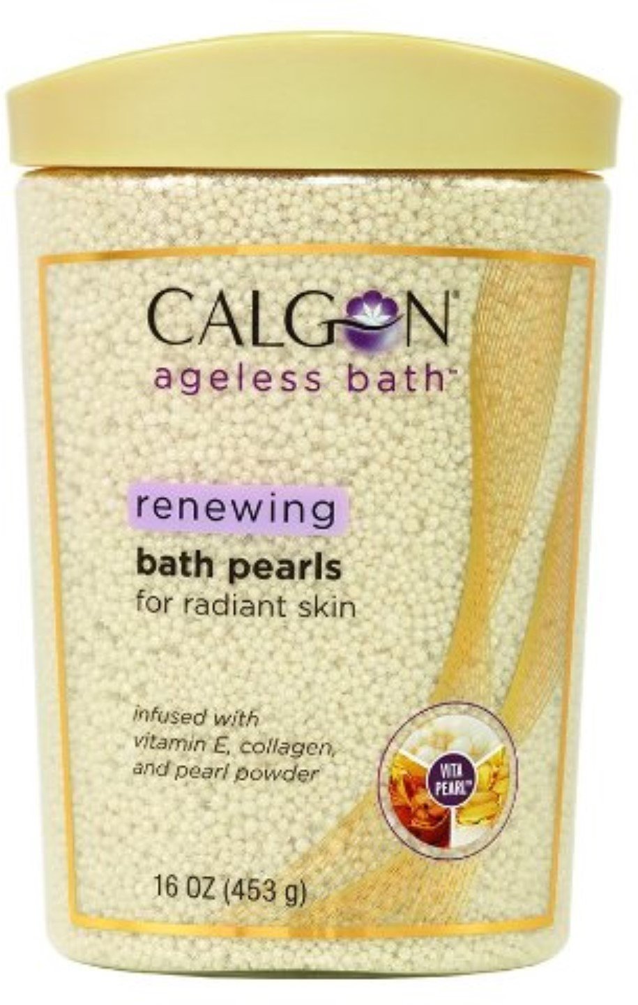 Calgon Ageless perlas de baño: relajación y piel suave al disolverse.