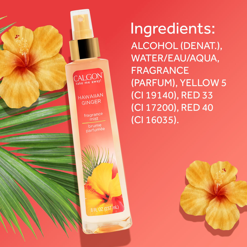 Travel-friendly Calgon Hawaiian Ginger spray bottle for on-the-go use.