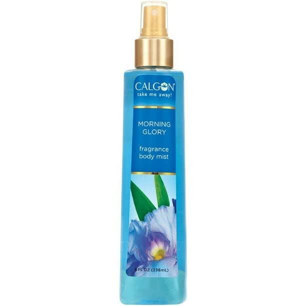 Calgon Morning Glory mist spray demonstrates easy fragrance application for on the go.