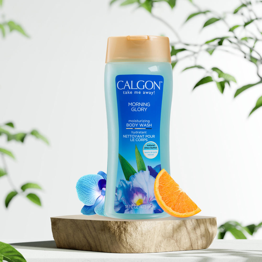 Calgon Morning Glory vitamin-e-softening — vitamin E supports skin softness and care.