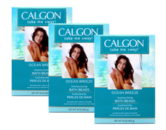 Calgon Ocean Breeze bath beads pack in three jars for a hydrating soak.