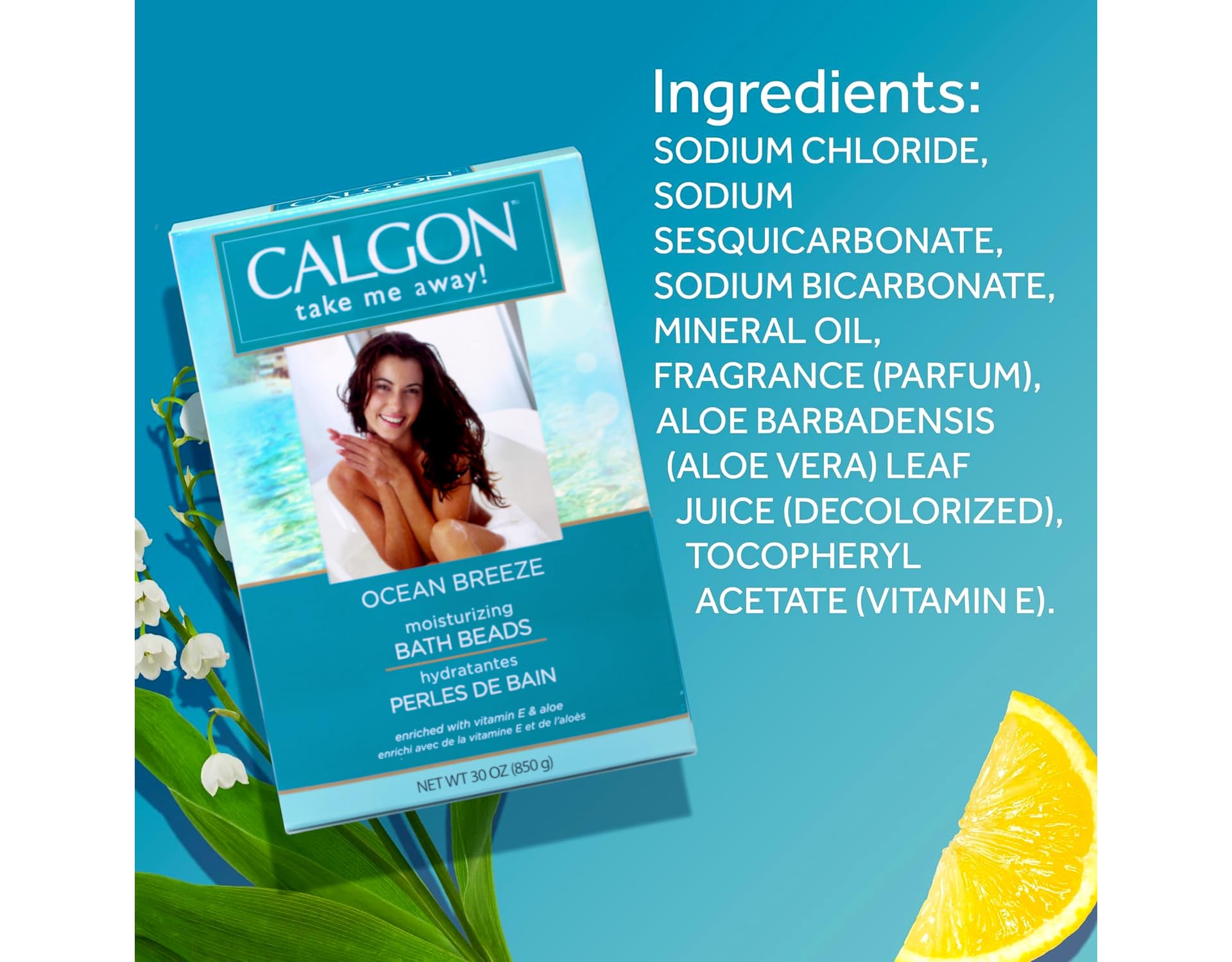 Calgon Ocean Breeze fragrance diffusion enhances the bath ritual.