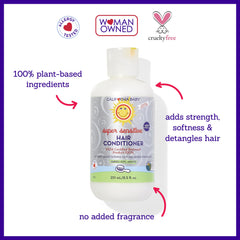 Acondicionador basado en plantas, textura ligera para cabello suave.