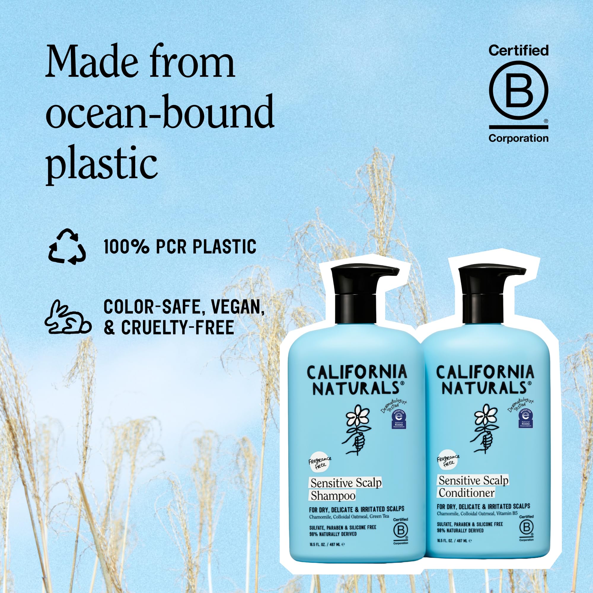 California Naturals cabello suave y brillante tras el uso del acondicionador.