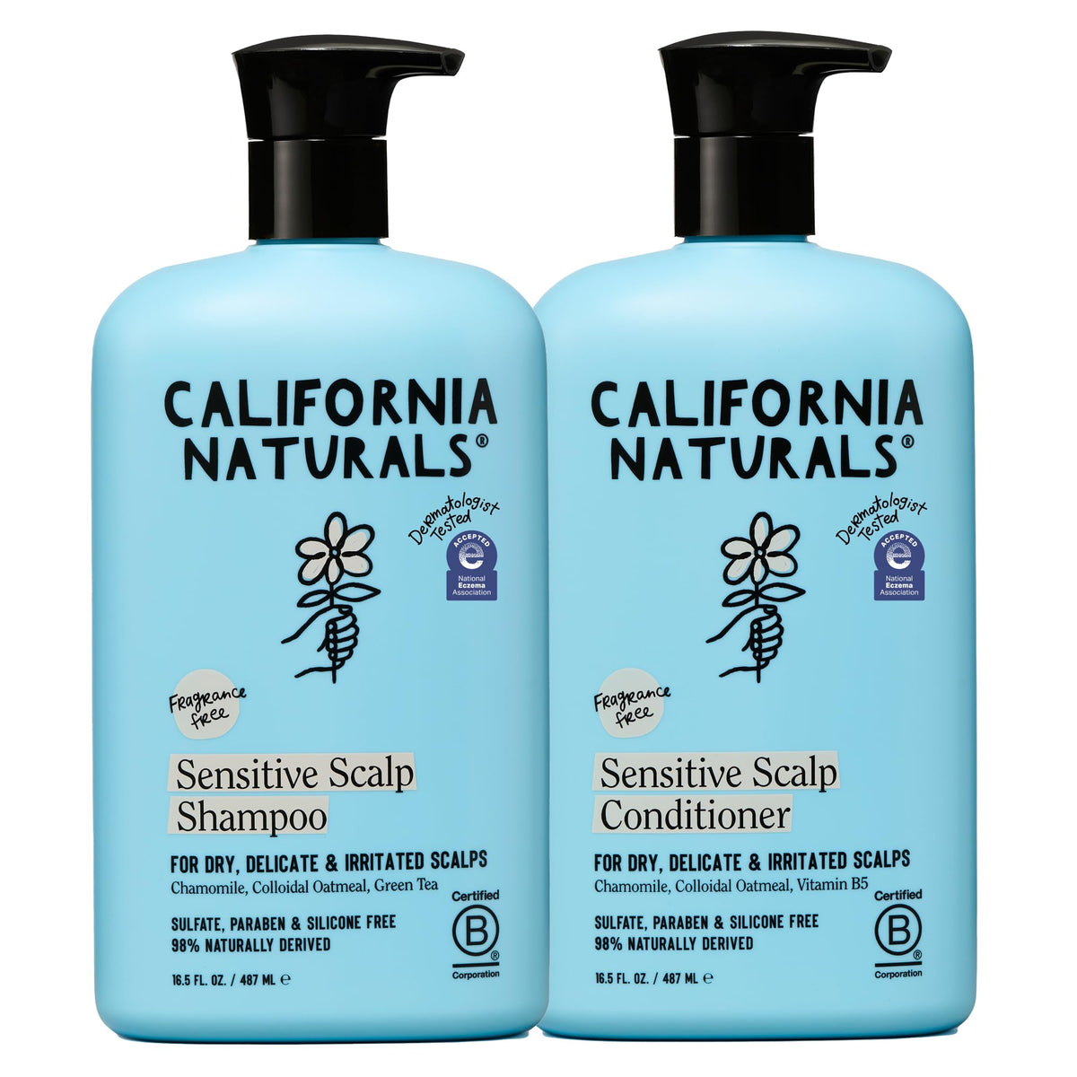 California Naturals champú sin fragancia, limpieza suave para cuero cabelludo sensible.