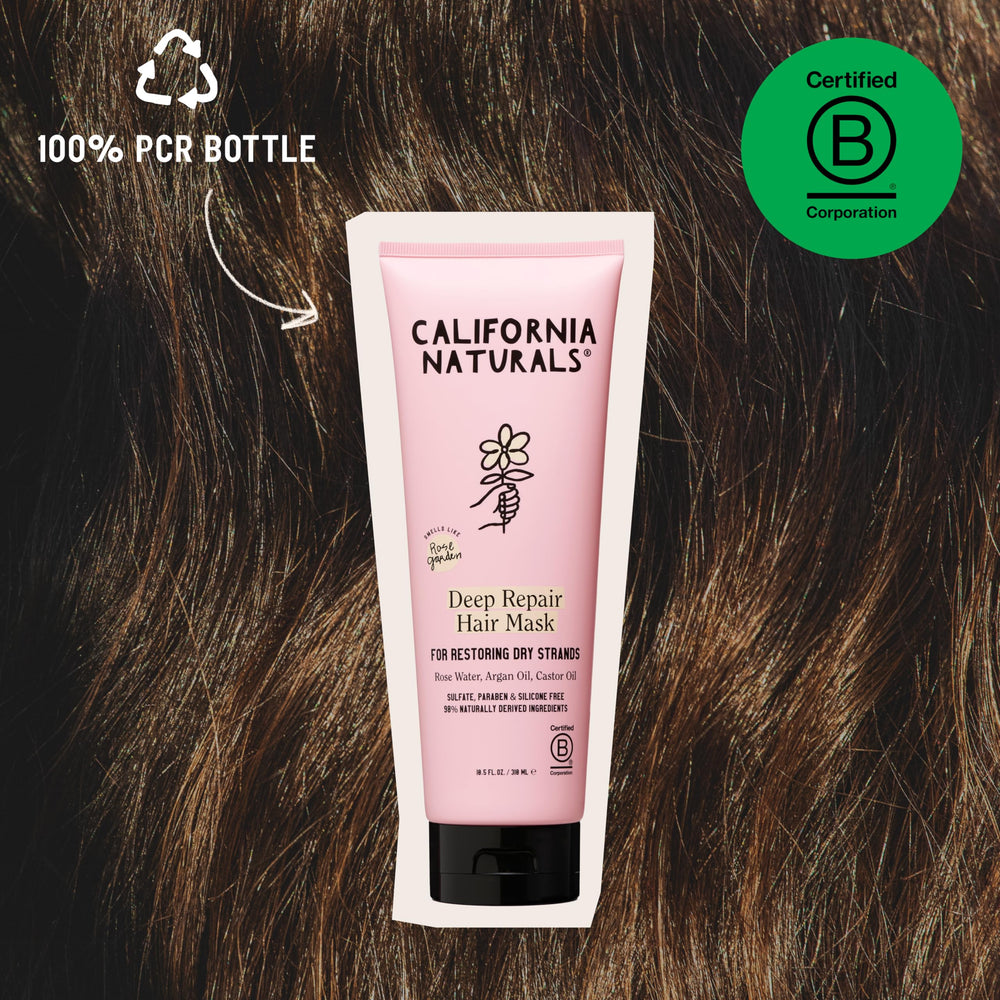 California Naturals Deep Repair brillo suave y sedoso en el cabello.