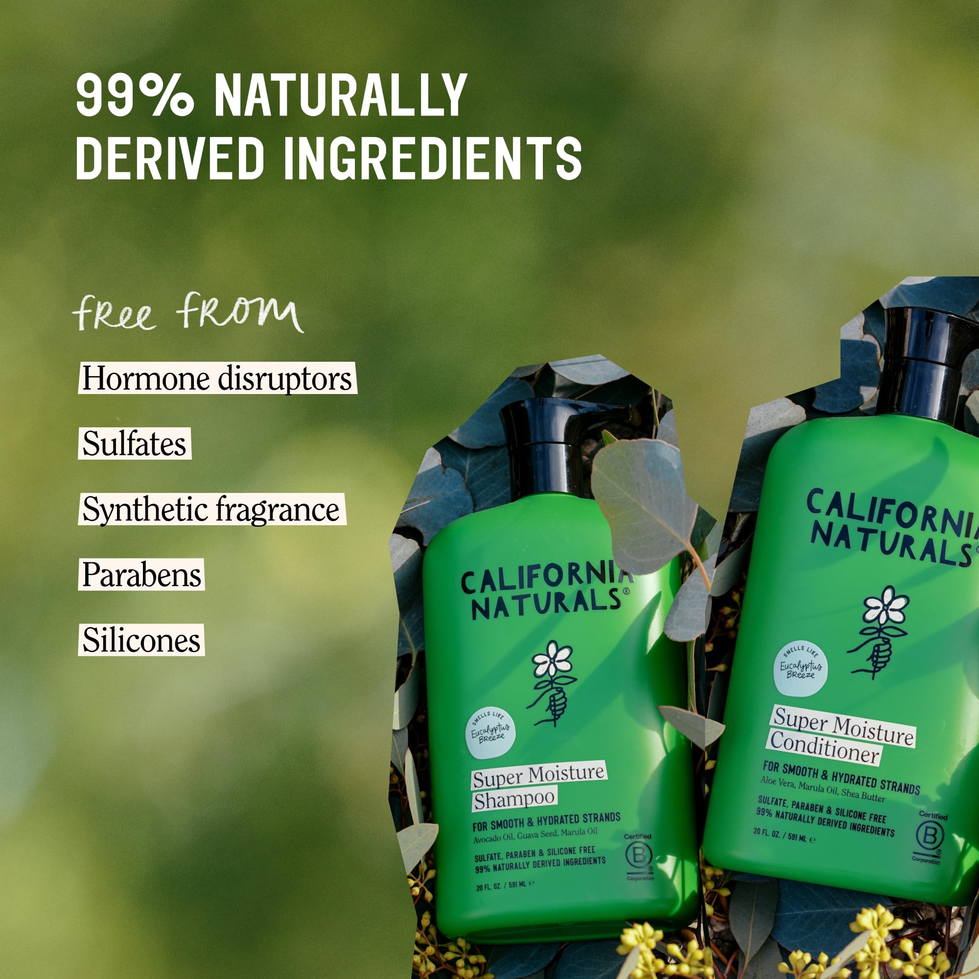 California Naturals Eucalyptus Breeze Conditioner bottle pour for smoothing detangling