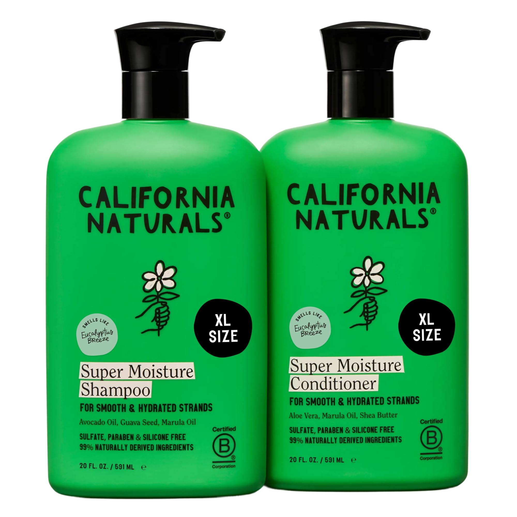 California Naturals Eucalyptus Breeze Shampoo bottle pour for hydrated strands
